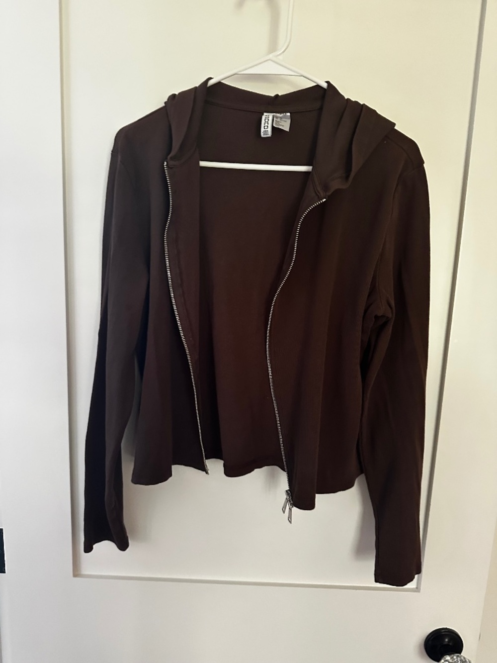 H&M Chocolate Brown Ribbed Hooded Zip Jacket – XL